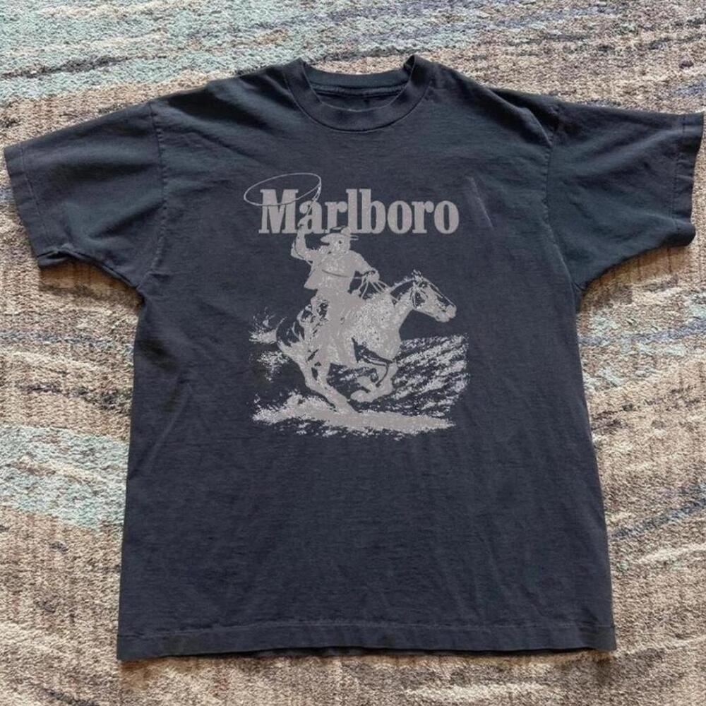 Gildan Men Black T-Shirt Marlboro Cowboy Black Cotton T-Shirt